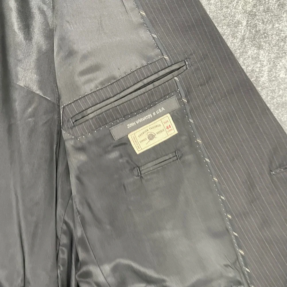 John Varvatos Blazer 42L Mens Pinstripe Black Two Button Suit Jacket